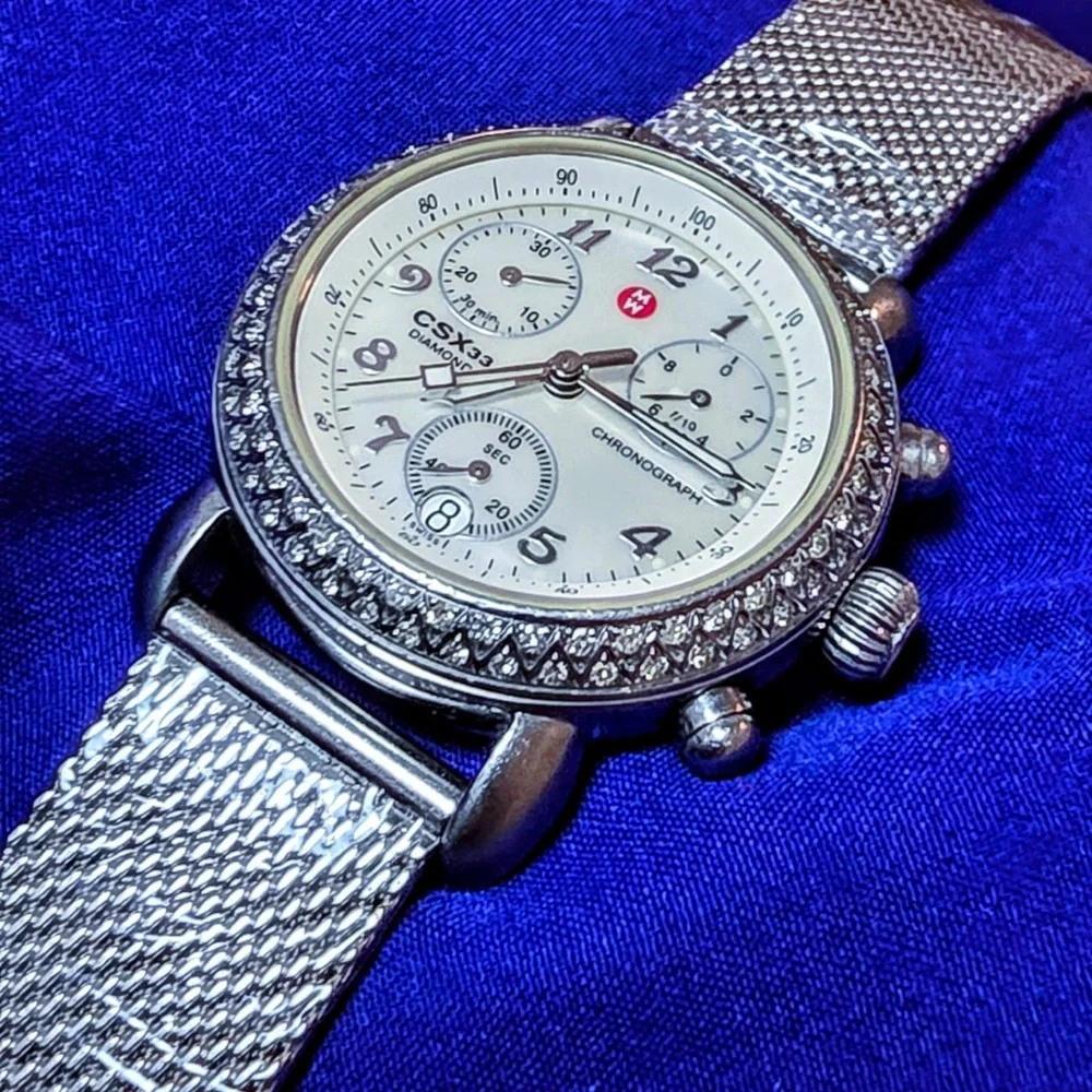 Michelle Lilou Diamond Paved 33Mm Swiss Chrono Swiss Made Women's Watch - Picture 2 of 8